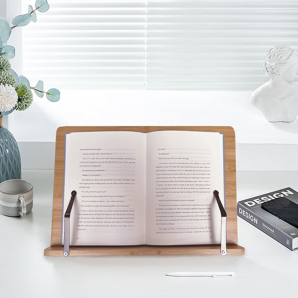 Buchständer,Bücherregal aus Bambus, Faltbarer Lesehalter,Es sind 4 Winkel einstellbar,Stand Halter für Buch Kochbuch