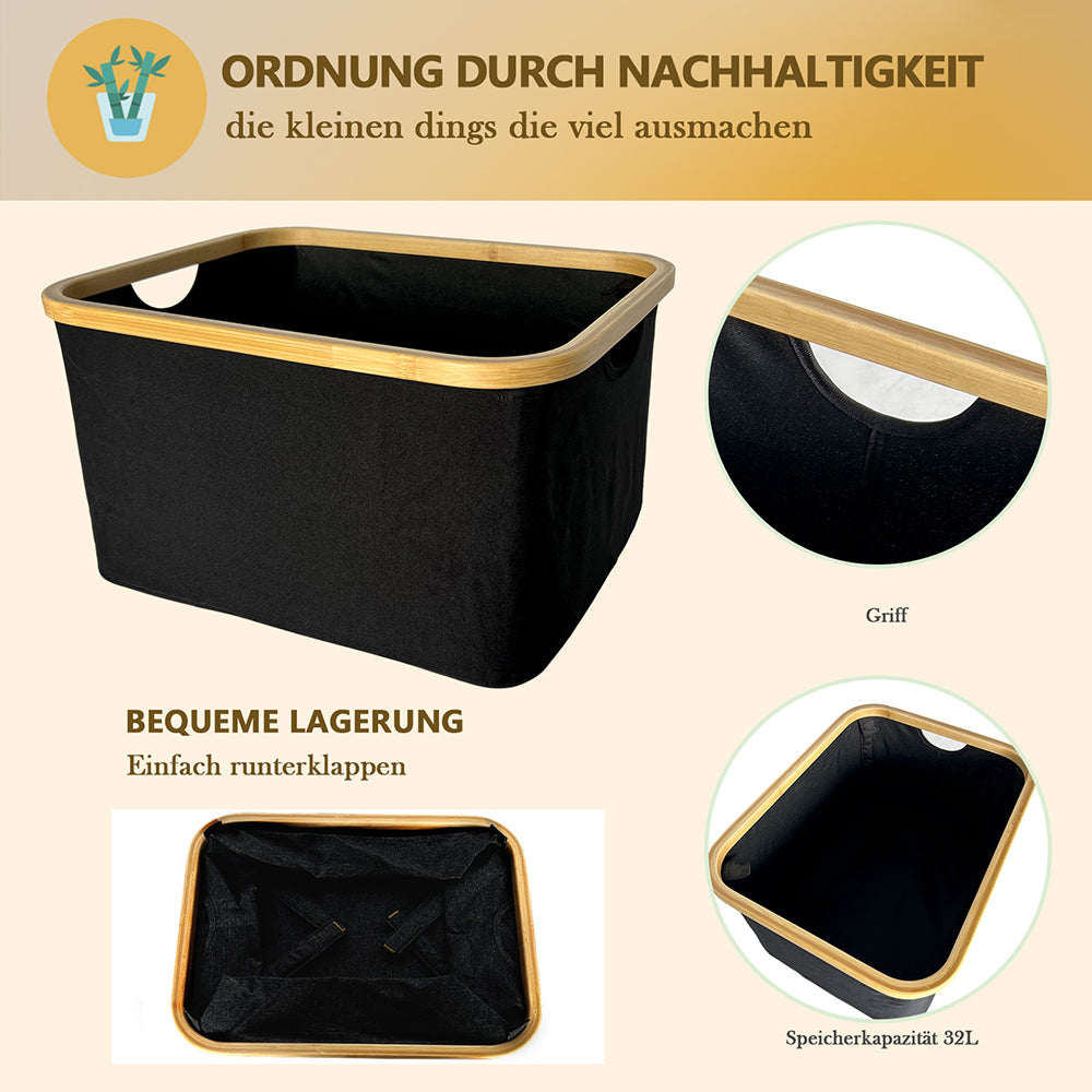 Wäschekorb faltbarer, Aufbewahrungskorb wasserdichtes Oxford-Tuch 45x35x25 40L (Schwarz)