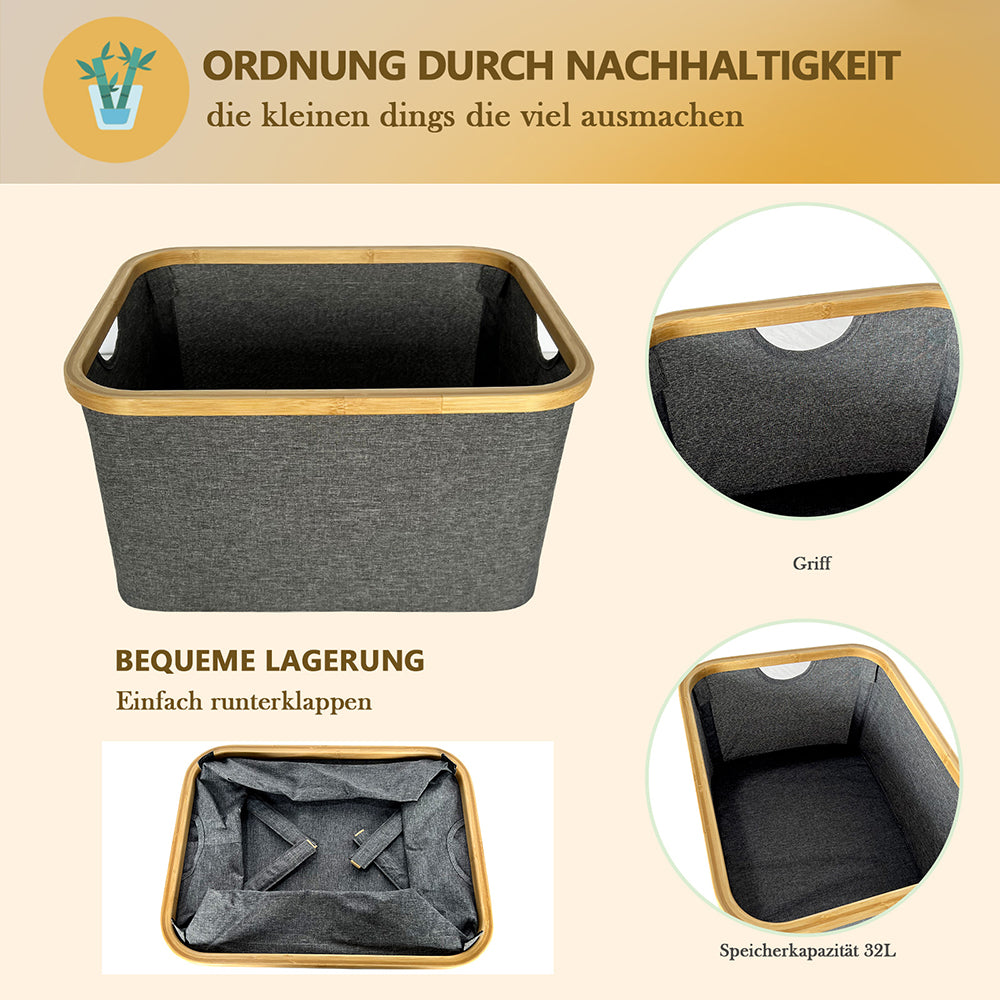 Wäschekorb faltbarer, Aufbewahrungskorb wasserdichtes Oxford-Tuch 45x35x25 40L (Grau)