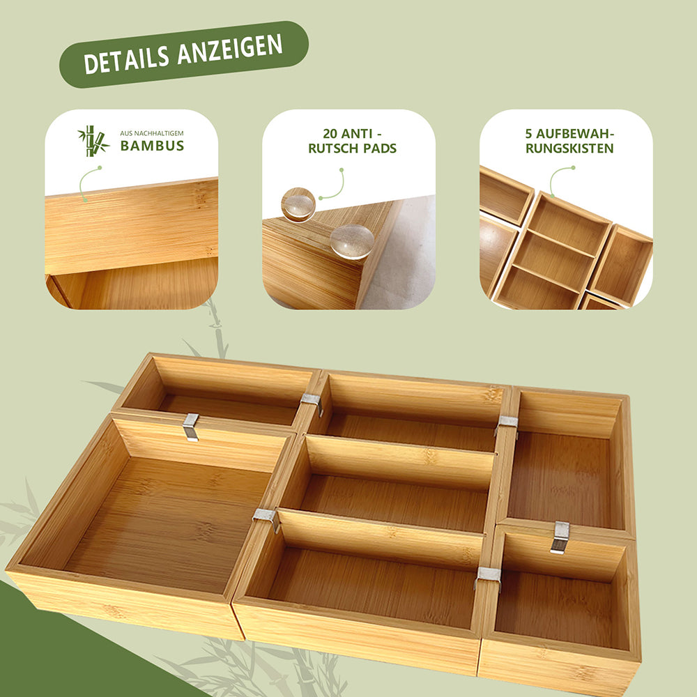Schubladen-Organizer aus Bambus, herausnehmbares Regal, 5er-Set