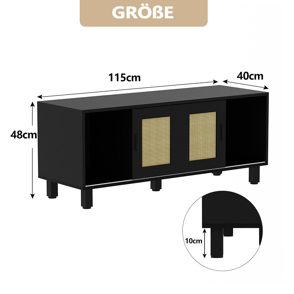 TV Lowboard,TV-Schrank mit 2 Schiebetüren aus Rattantüren,Moderner TV Sideboard,Aufbewahrungsschrank,Standschrank,für Wohnzimmer, Esszimmer, Schlafzimmer,Fernsehschrank für Wohnzimmer 115x40x48cm