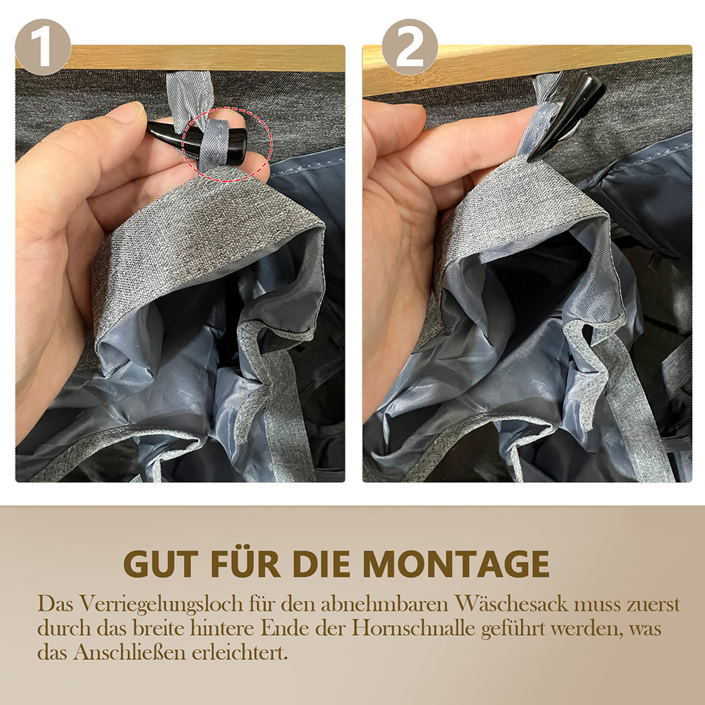 WAOHO Wäschekorb Faltbarer Wäschekorb mit Deckel, 3 Fächer, Wäschesack herausnehmbar, Zusammenklappbar 57X37X75 160L(Schwarz)