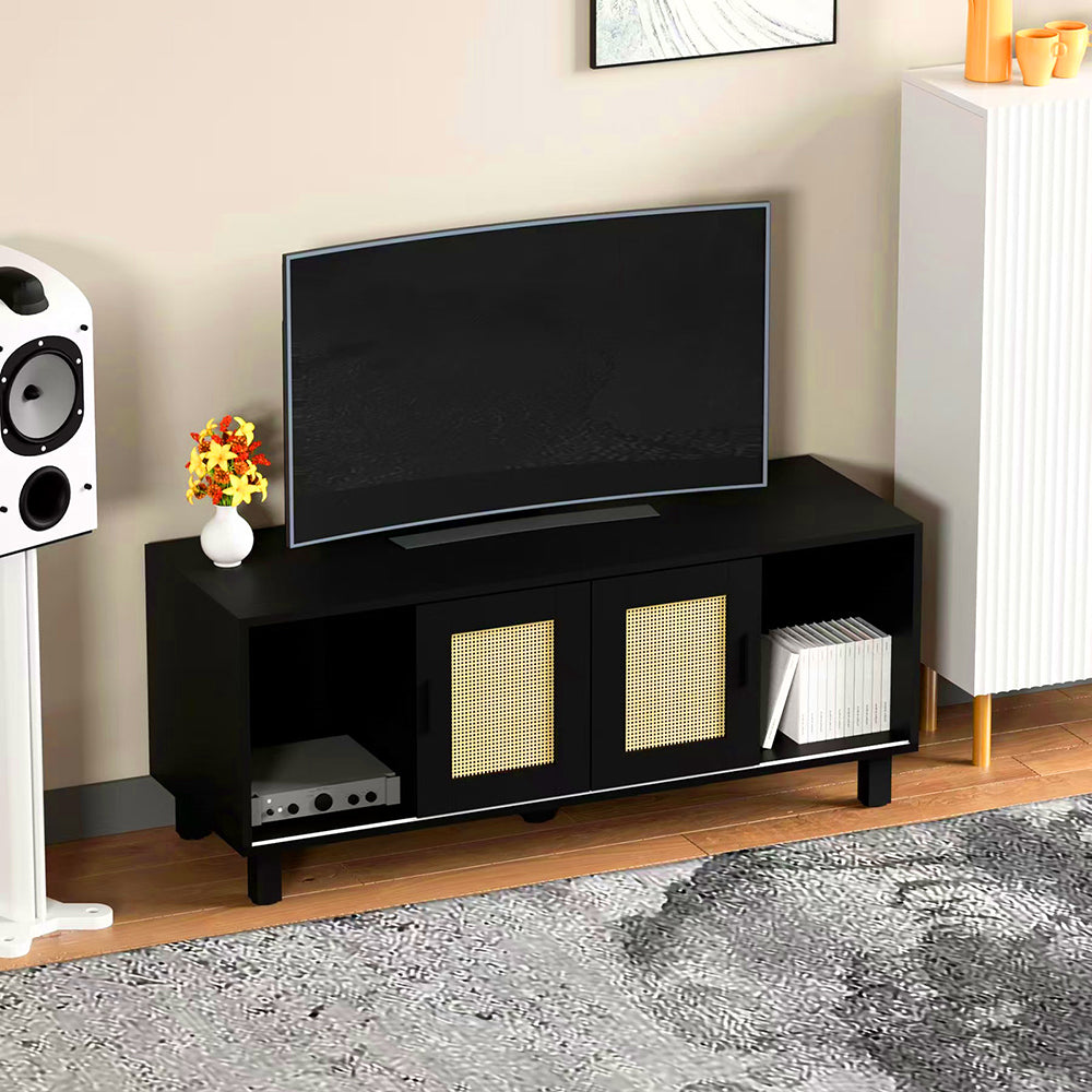 TV Lowboard,TV-Schrank mit 2 Schiebetüren aus Rattantüren,Moderner TV Sideboard,Aufbewahrungsschrank,Standschrank,für Wohnzimmer, Esszimmer, Schlafzimmer,Fernsehschrank für Wohnzimmer 115x40x48cm