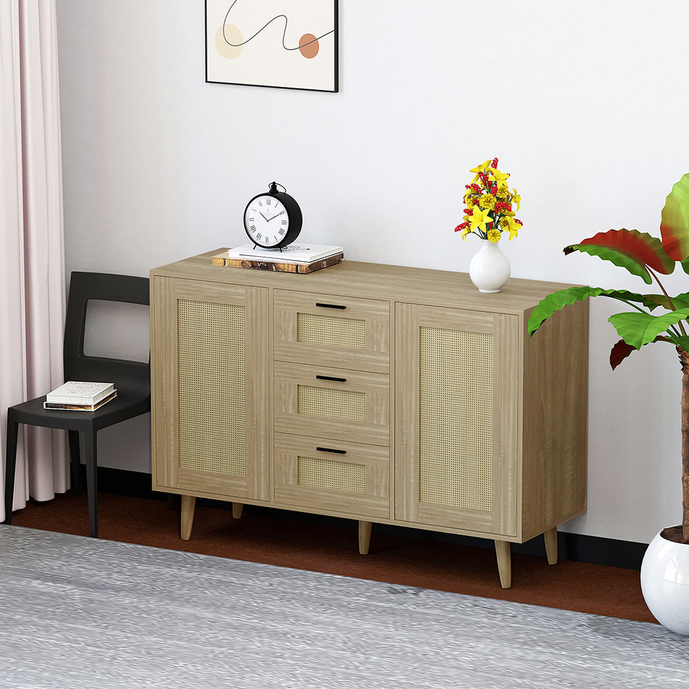 Schubladenkommode Rattantür,Standschrank,Kommode mit 3 Schubladen und 2 Türen,für Schlafzimmer & Wohnräume & Büro, Eingangsbereiche und Wohnräumer,Sideboard Highboard mit viel Stauraum120 x 80.5 x 40cm