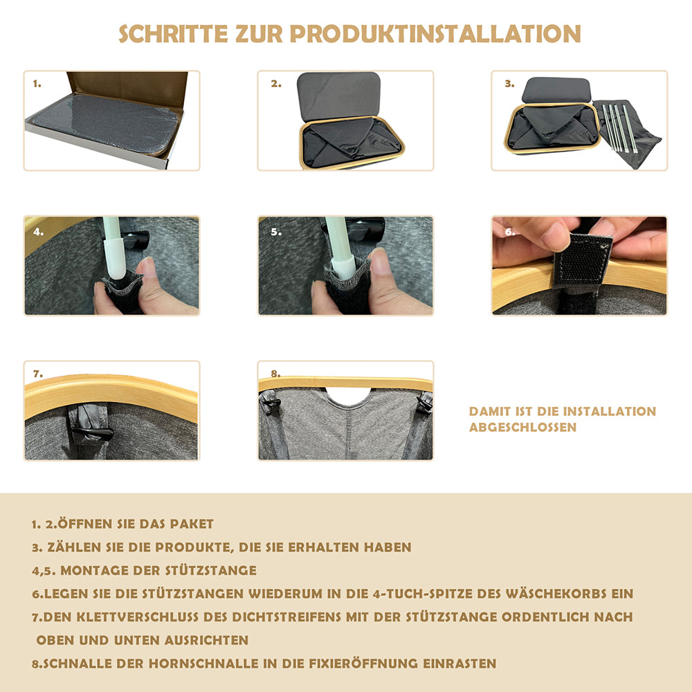 WAOHO Wäschekorb Faltbarer Wäschekorb mit Deckel, 3 Fächer, Wäschesack herausnehmbar, Zusammenklappbar 57X37X75 160L(Schwarz)