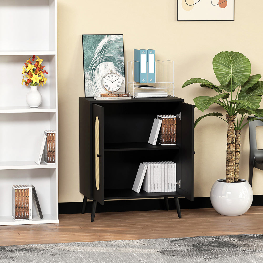 Schrank mit 2 Rattan-Türen,Küche Akzentschrank mit Massivholzfüßen,Dekorativer Schrank mit Rattantür,Kommode,Standschrank,Sideboard,Aufbewahrungsschrank, Wandschrank für Küchen, Esszimmer, Flure, Wohnzimmer, Badezimmer、Eingangsbereiche 83x68x40cm