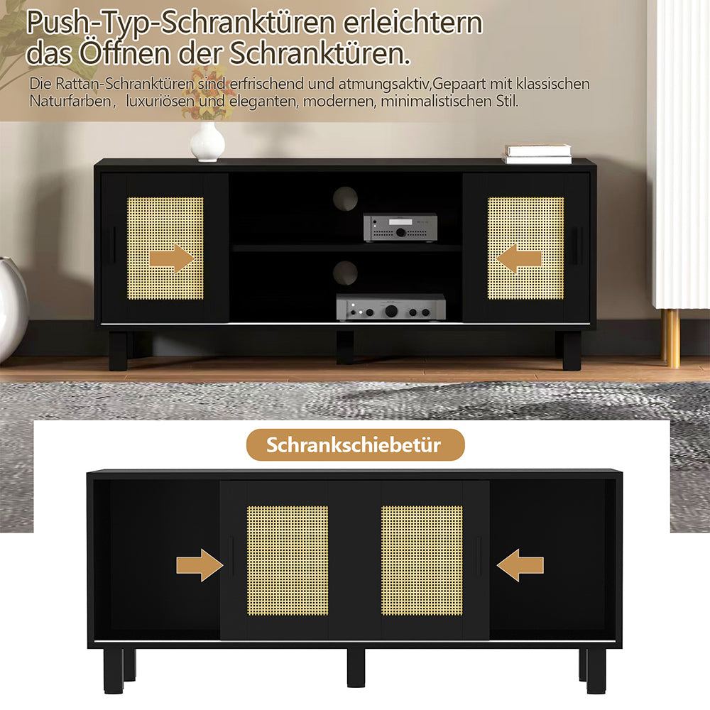 TV Lowboard,TV-Schrank mit 2 Schiebetüren aus Rattantüren,Moderner TV Sideboard,Aufbewahrungsschrank,Standschrank,für Wohnzimmer, Esszimmer, Schlafzimmer,Fernsehschrank für Wohnzimmer 115x40x48cm