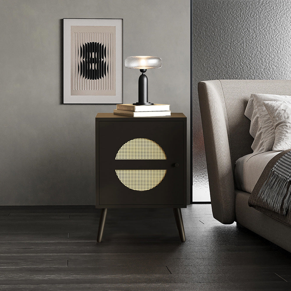Nachttisch Rattan, Beistelltisch Wohnzimmertisch , Schließfach mit 2 Fächern,Nachtkommode mit Holz Beine für Schlafzimmer, Sofatisch,Nebentisch Kaffeetisch mit Ablagefach 40x40x55.5cm