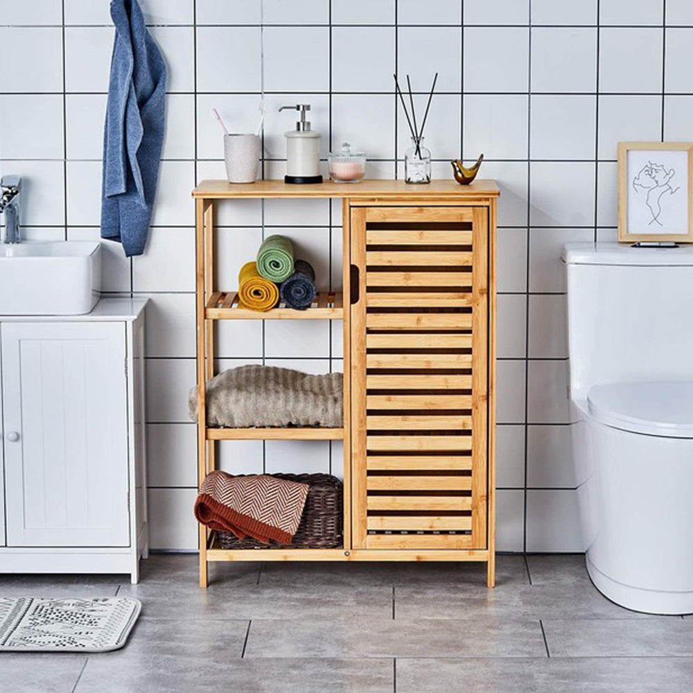 Badezimmerschrank aus Bambus, Aufbewahrungsschrank mit6 Trennwänden