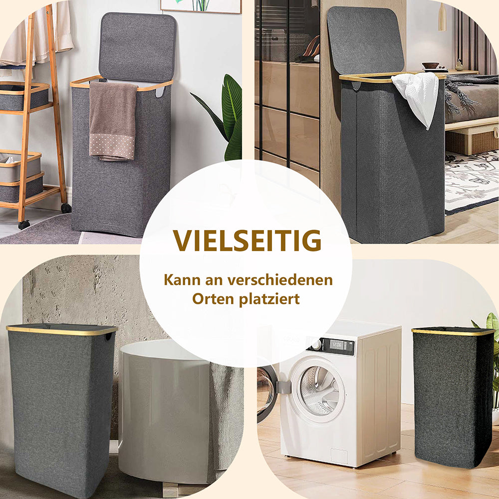 Wäschekorb Faltbarer Wäschekorb mit Deckel, herausnehmbarer Wäschesack 45x35x75, 120L (Grau)
