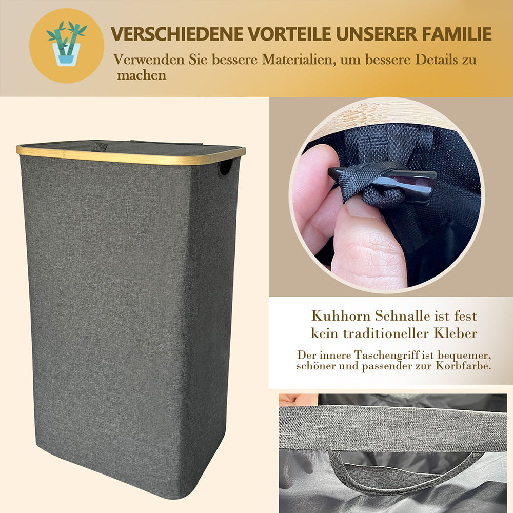 Wäschekorb Faltbarer Wäschekorb mit Deckel, herausnehmbarer Wäschesack 45x35x75, 120L (Grau)