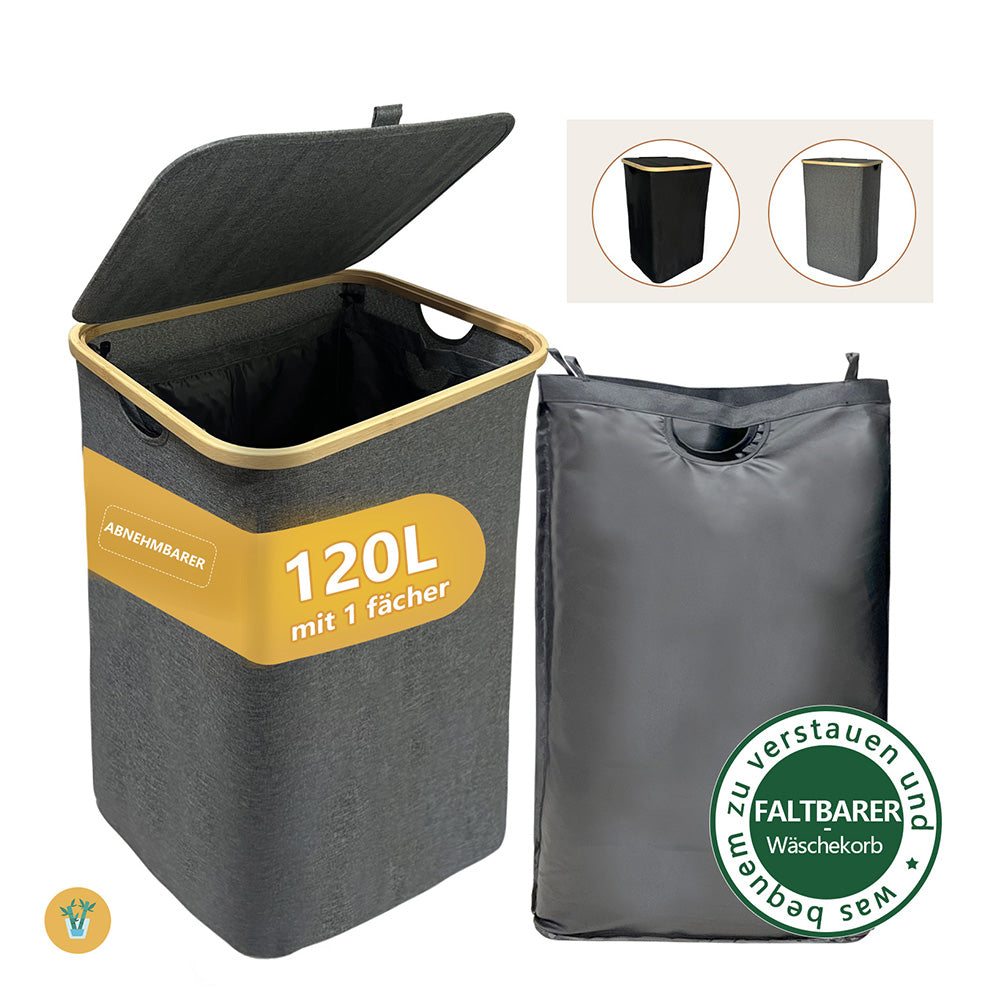 Wäschekorb Faltbarer Wäschekorb mit Deckel, herausnehmbarer Wäschesack 45x35x75, 120L (Grau)