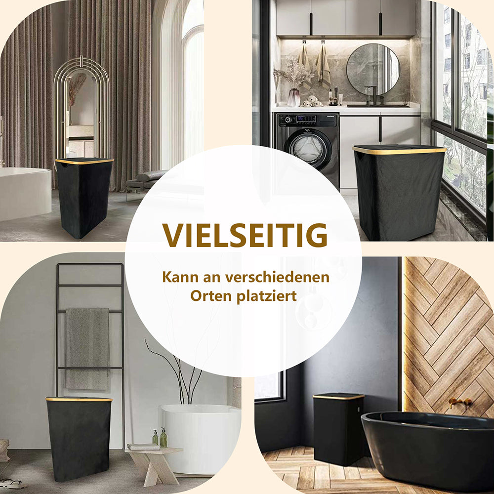 Wäschekorb Faltbarer mit Deckel, 2 Fächer, Wäschesack herausnehmbar 54x33x70 125L(Schwarz)