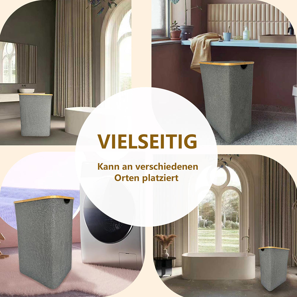 Wäschekorb Faltbarer mit Deckel, 2 Fächer, Wäschesack herausnehmbar 54x33x70 125L(Grau)