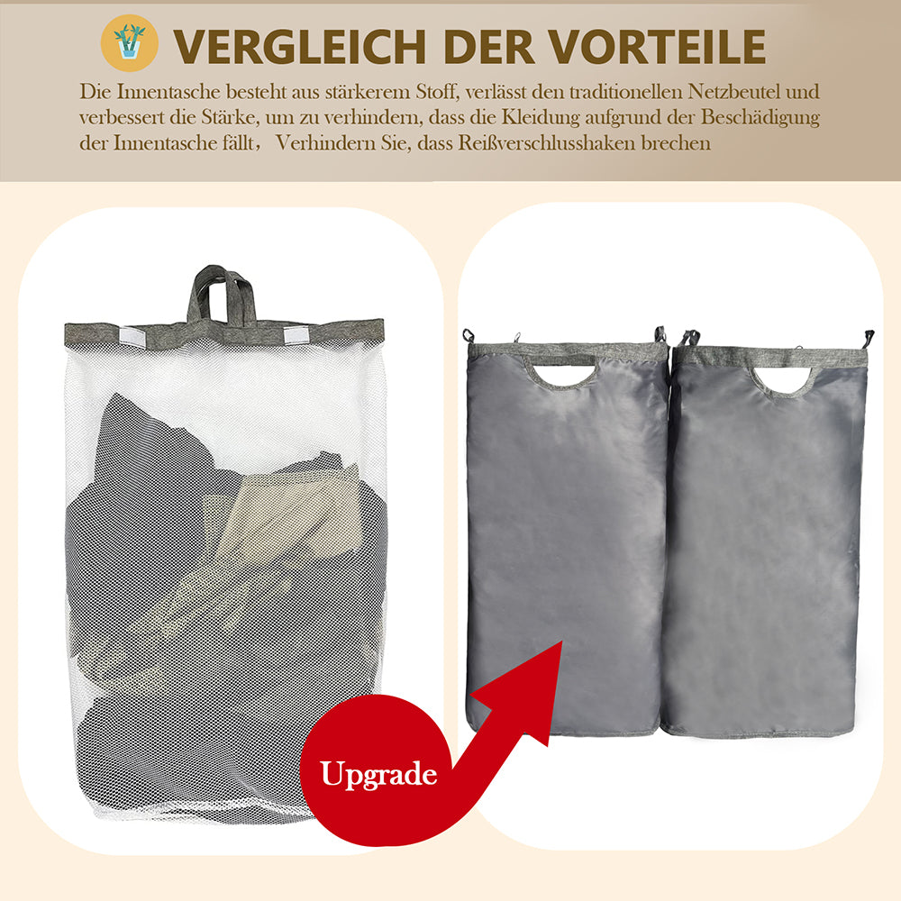 Wäschekorb Faltbarer mit Deckel, 2 Fächer, Wäschesack herausnehmbar 54x33x70 125L(Grau)