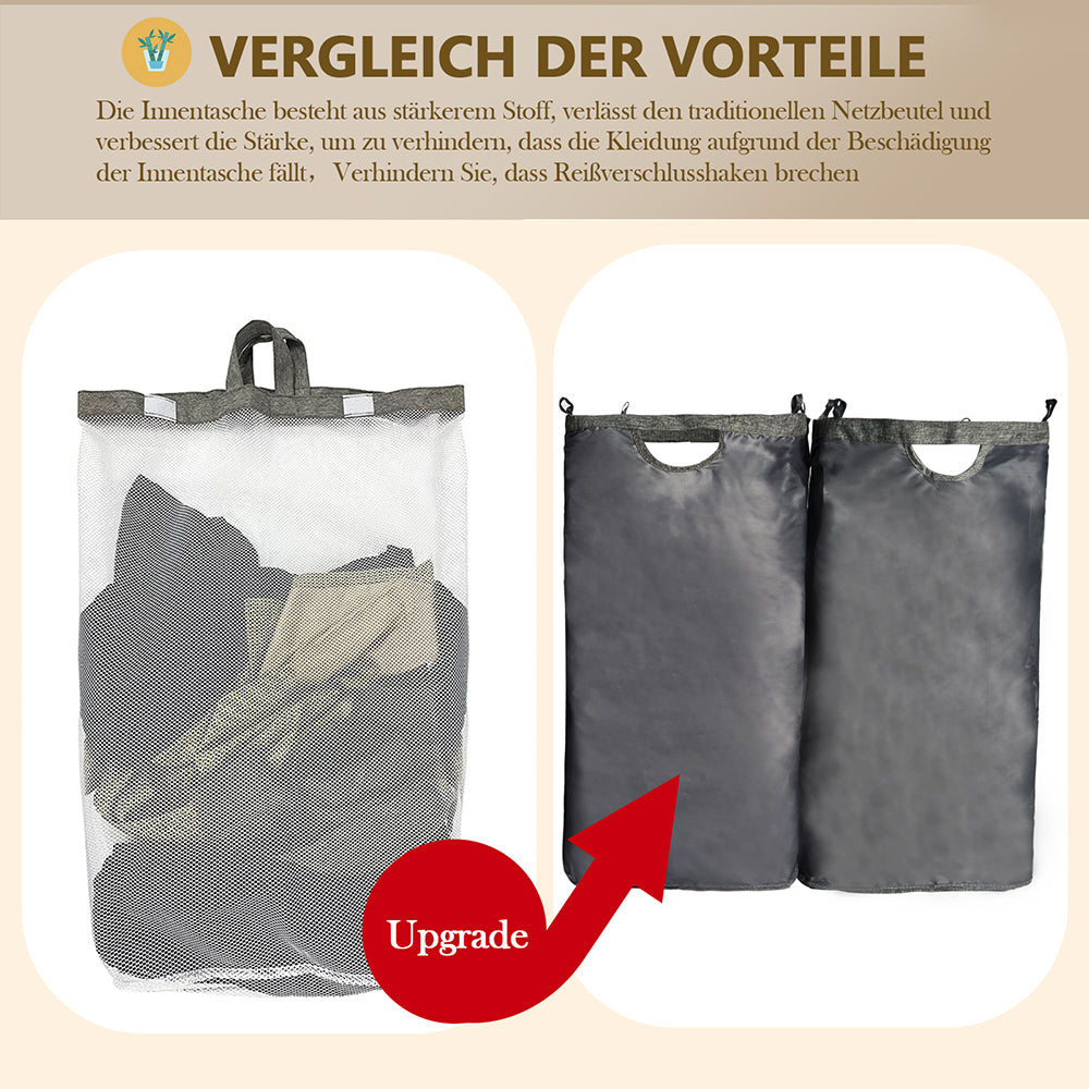 Wäschekorb Faltbarer mit Deckel, 2 Fächer, Wäschesack herausnehmbar 54x33x70 125L(Schwarz)