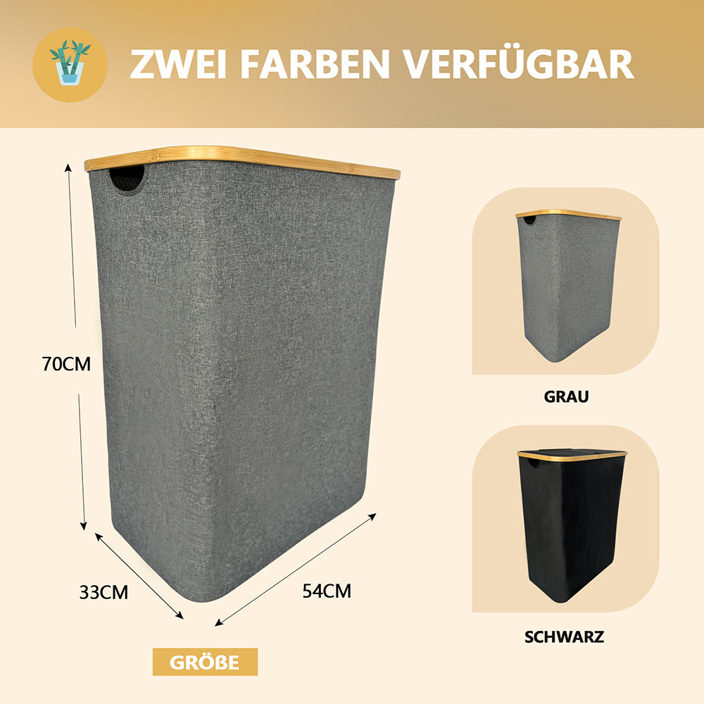 Wäschekorb Faltbarer mit Deckel, 2 Fächer, Wäschesack herausnehmbar 54x33x70 125L(Grau)