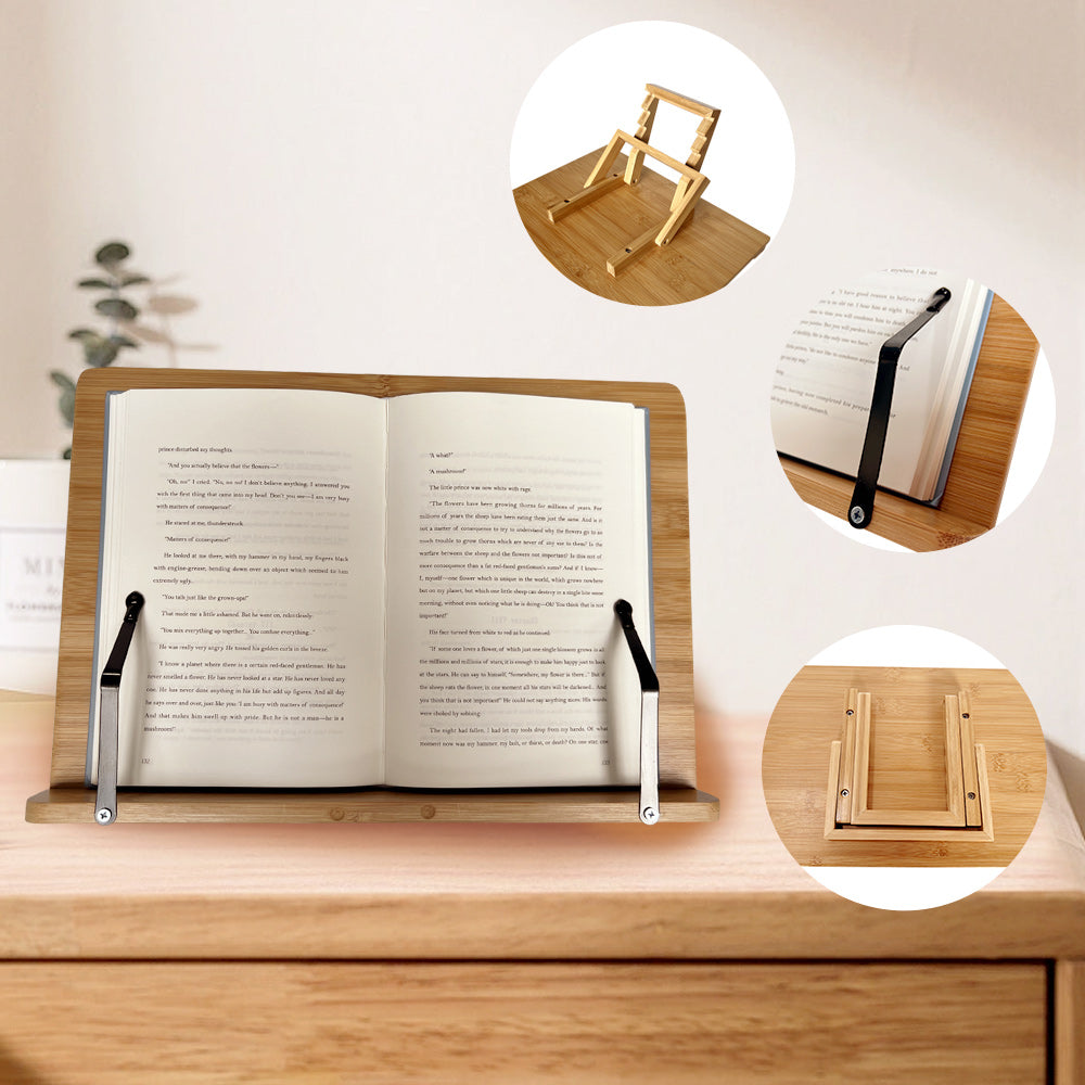 Buchständer,Bücherregal aus Bambus, Faltbarer Lesehalter,Es sind 4 Winkel einstellbar,Stand Halter für Buch Kochbuch