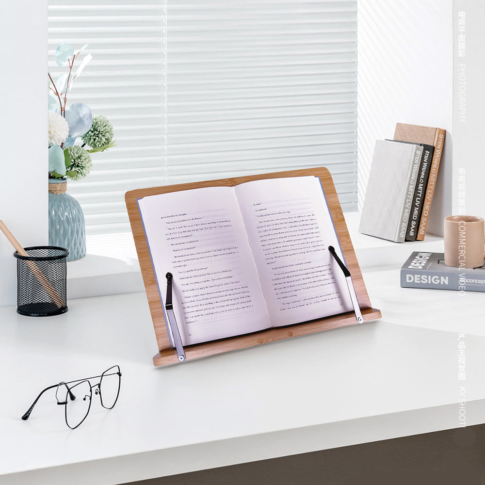 Buchständer,Bücherregal aus Bambus, Faltbarer Lesehalter,Es sind 4 Winkel einstellbar,Stand Halter für Buch Kochbuch