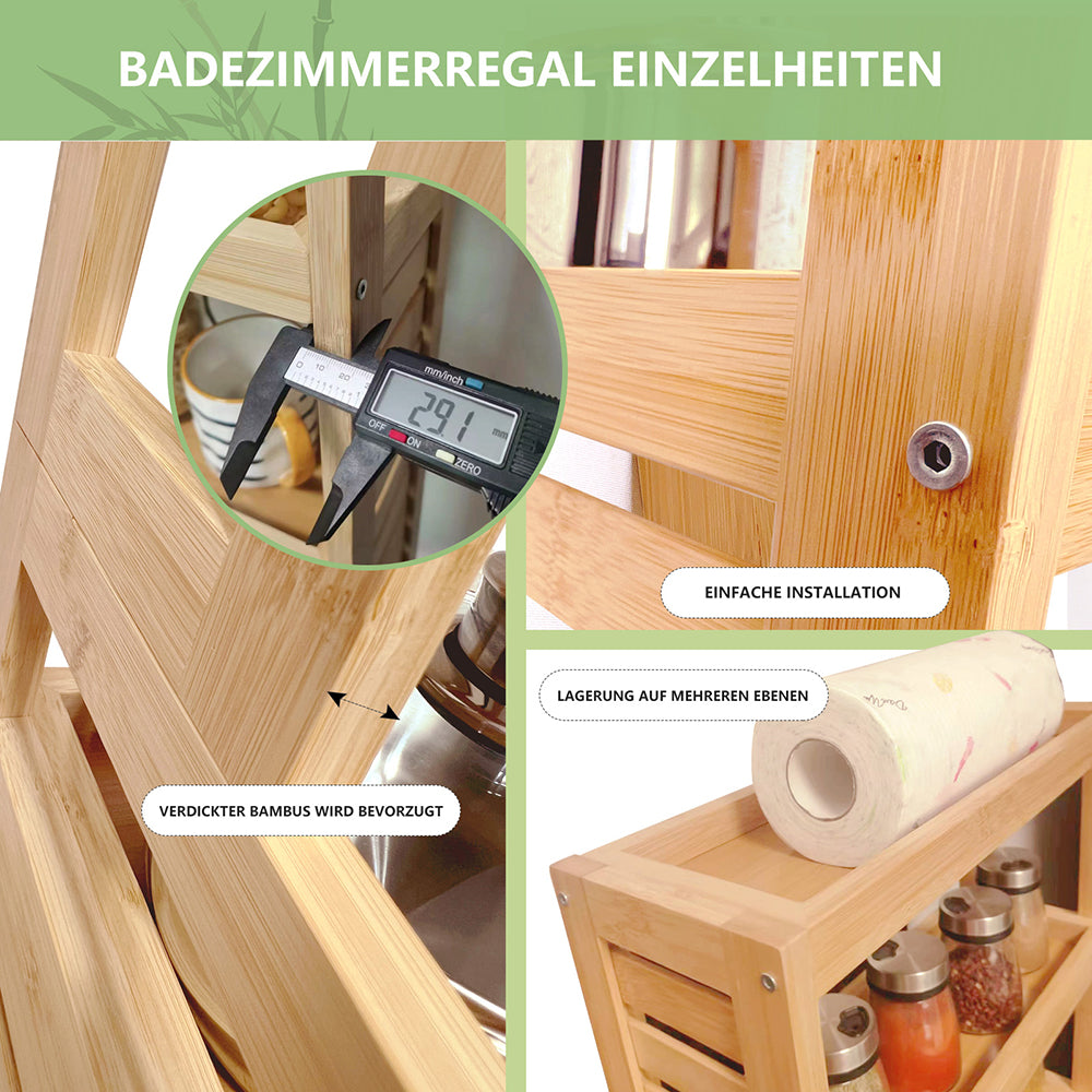 WAOHO Standregal Küchenregal Badregal Bambus Standregal,7Ablagefächer,Bambusregal