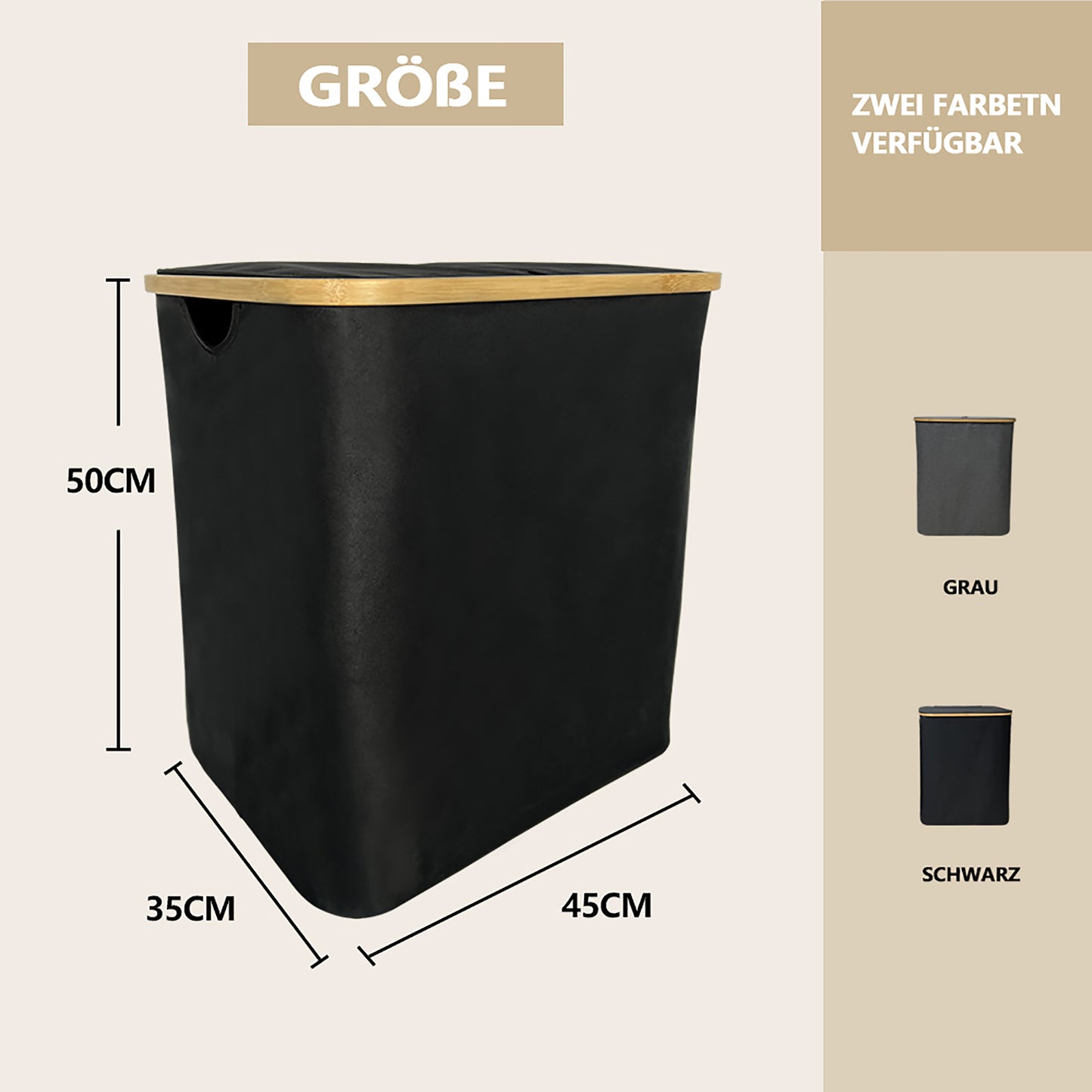 Wäschekorb Faltbarer Wäschekorb mit Deckel, herausnehmbarer Wäschesack 45x35x50 80L(Schwarz)