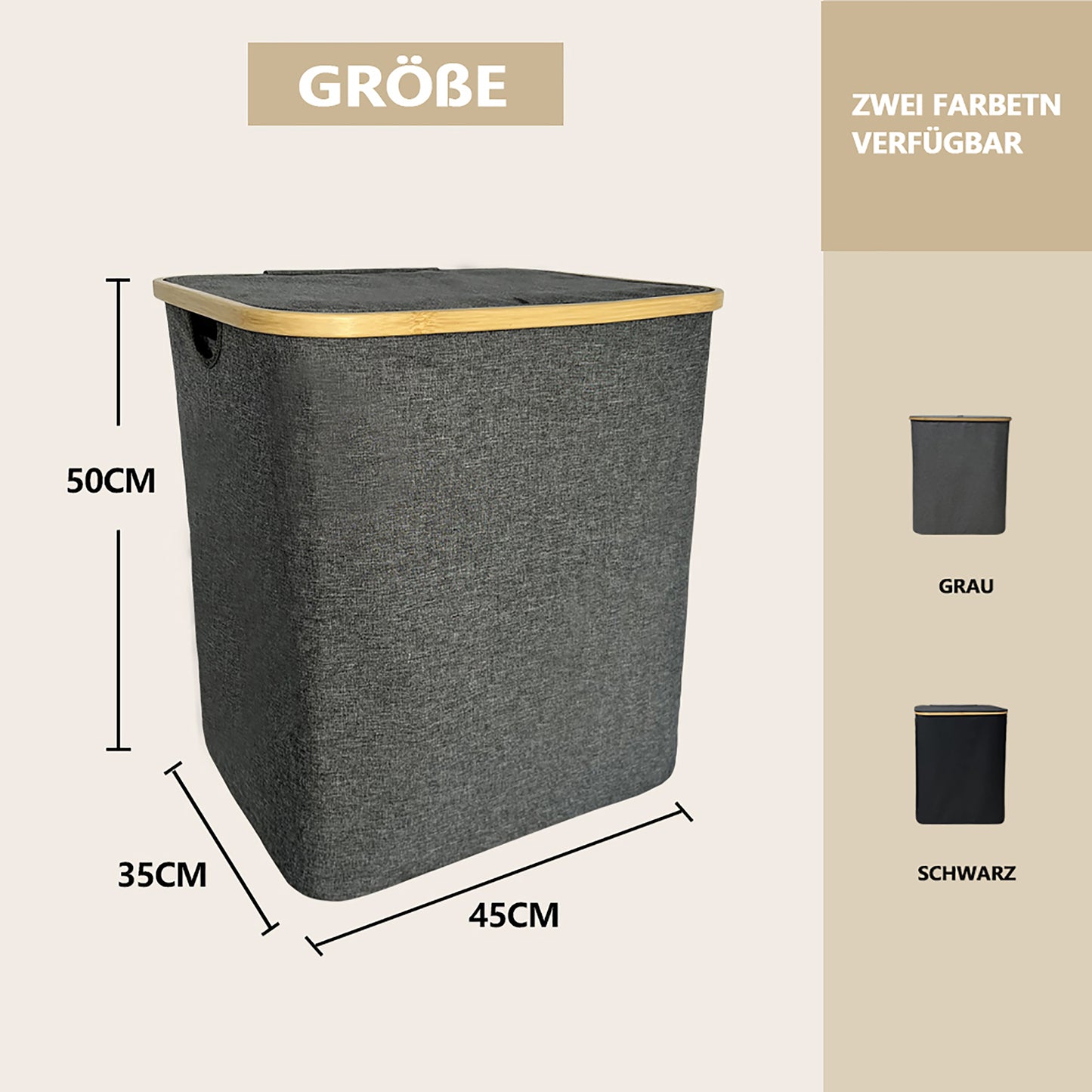 Wäschekorb Faltbarer Wäschekorb mit Deckel, herausnehmbarer Wäschesack 45x35x50 80L(Grau)