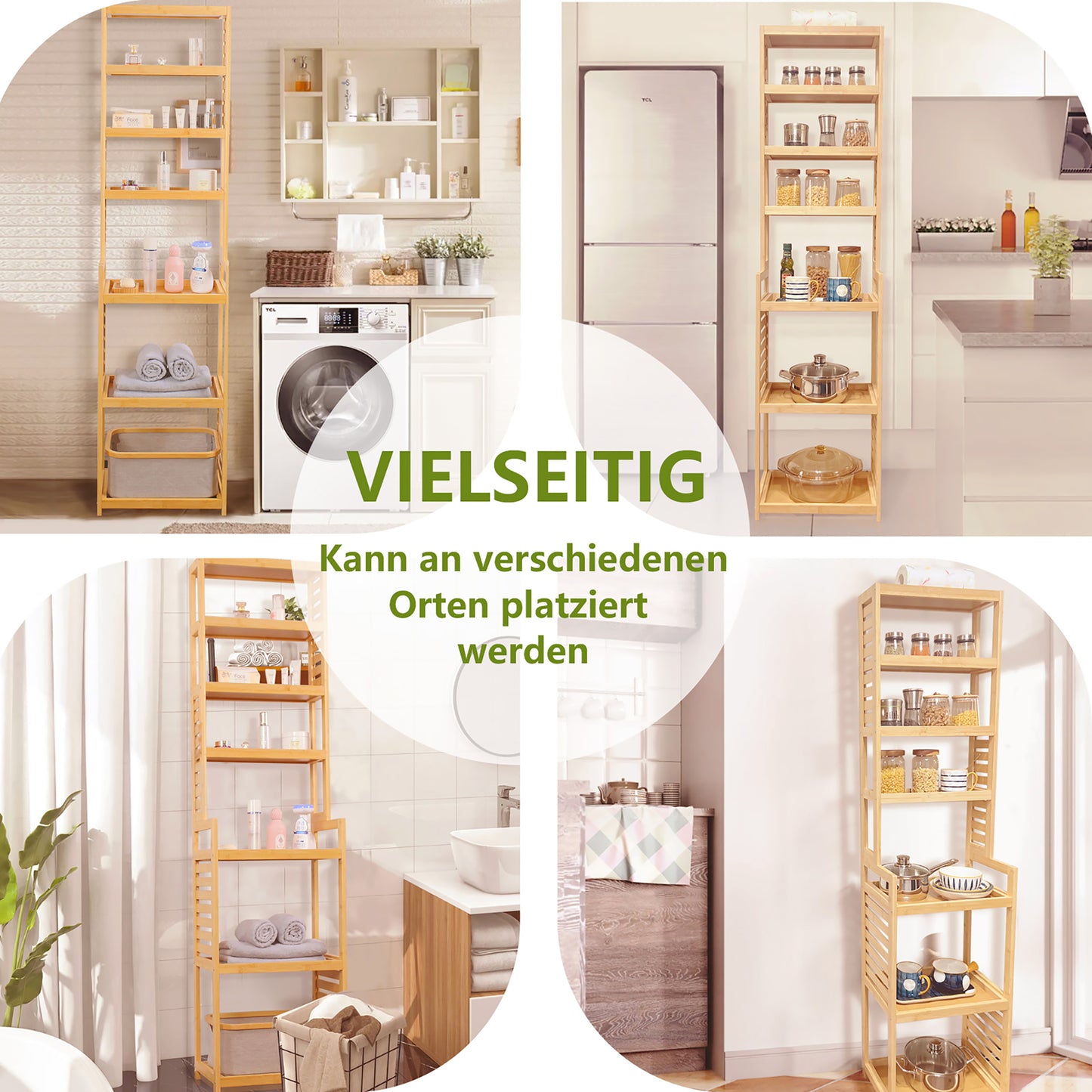 WAOHO Standregal Küchenregal Badregal Bambus Standregal,7Ablagefächer,Bambusregal