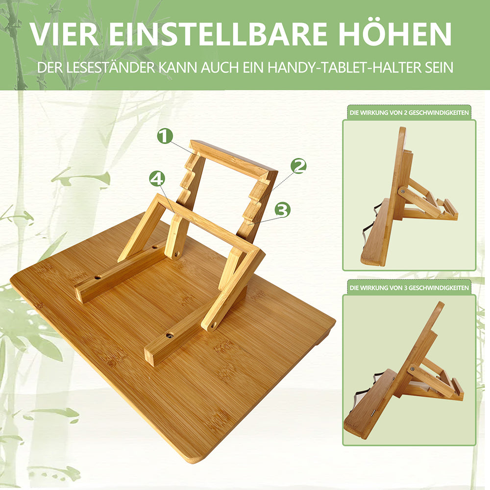 Buchständer,Bücherregal aus Bambus, Faltbarer Lesehalter,Es sind 4 Winkel einstellbar,Stand Halter für Buch Kochbuch