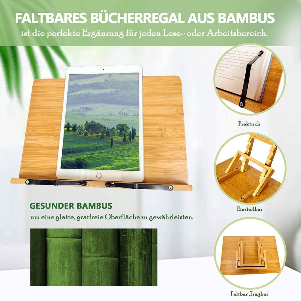 Buchständer,Bücherregal aus Bambus, Faltbarer Lesehalter,Es sind 4 Winkel einstellbar,Stand Halter für Buch Kochbuch