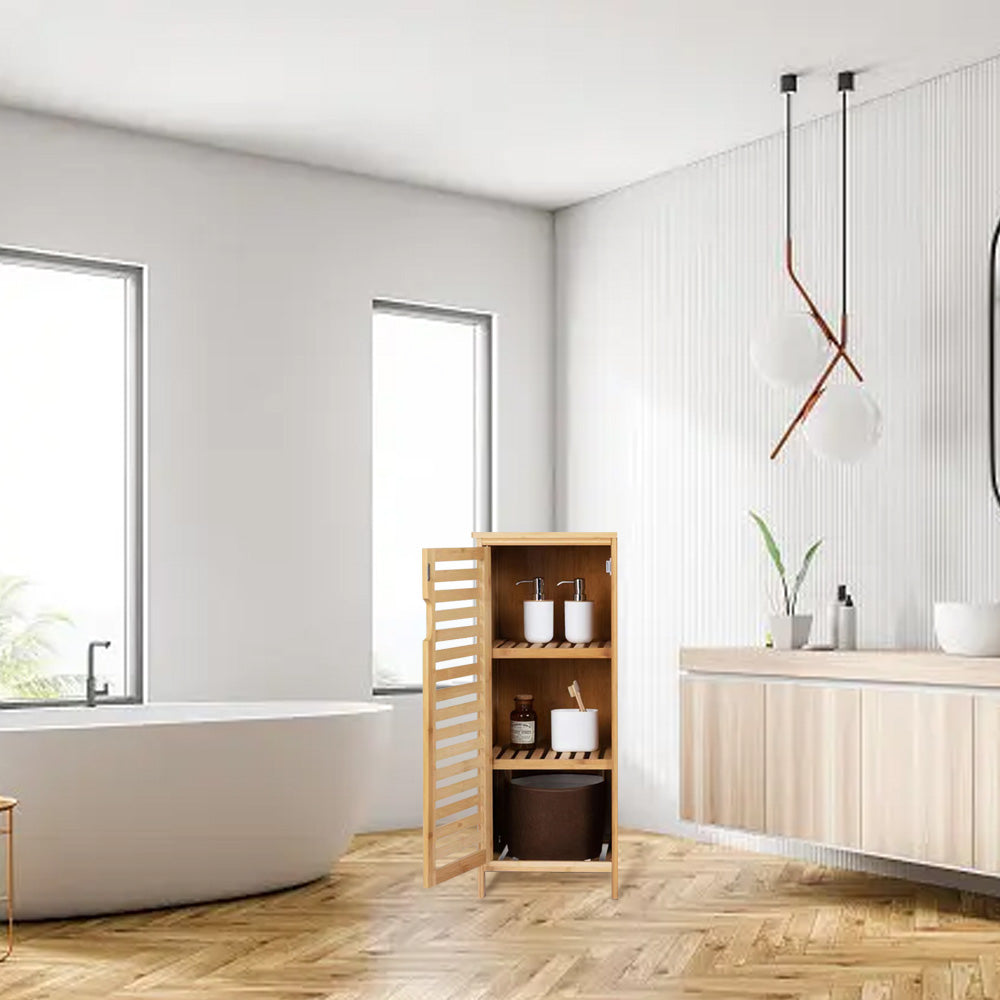 Badezimmerschrank aus Bambus, Aufbewahrungsschrank mit 3 Trennwänden