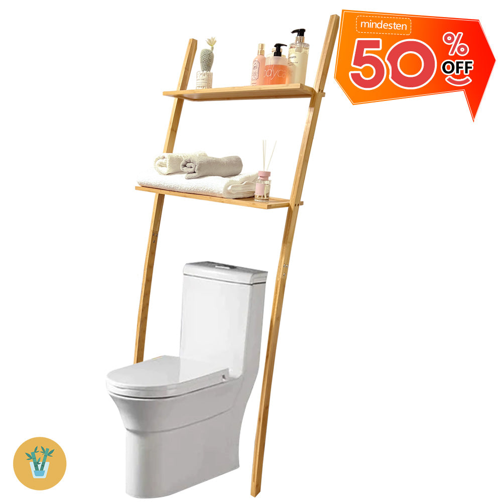 Toilettenregal Waschmaschinenregal Platzsparendes Badezimmerregal Badregal aus Bambus Bad WC Waschküche Regal mit 2 Ablagen(Voll aus Bambus)