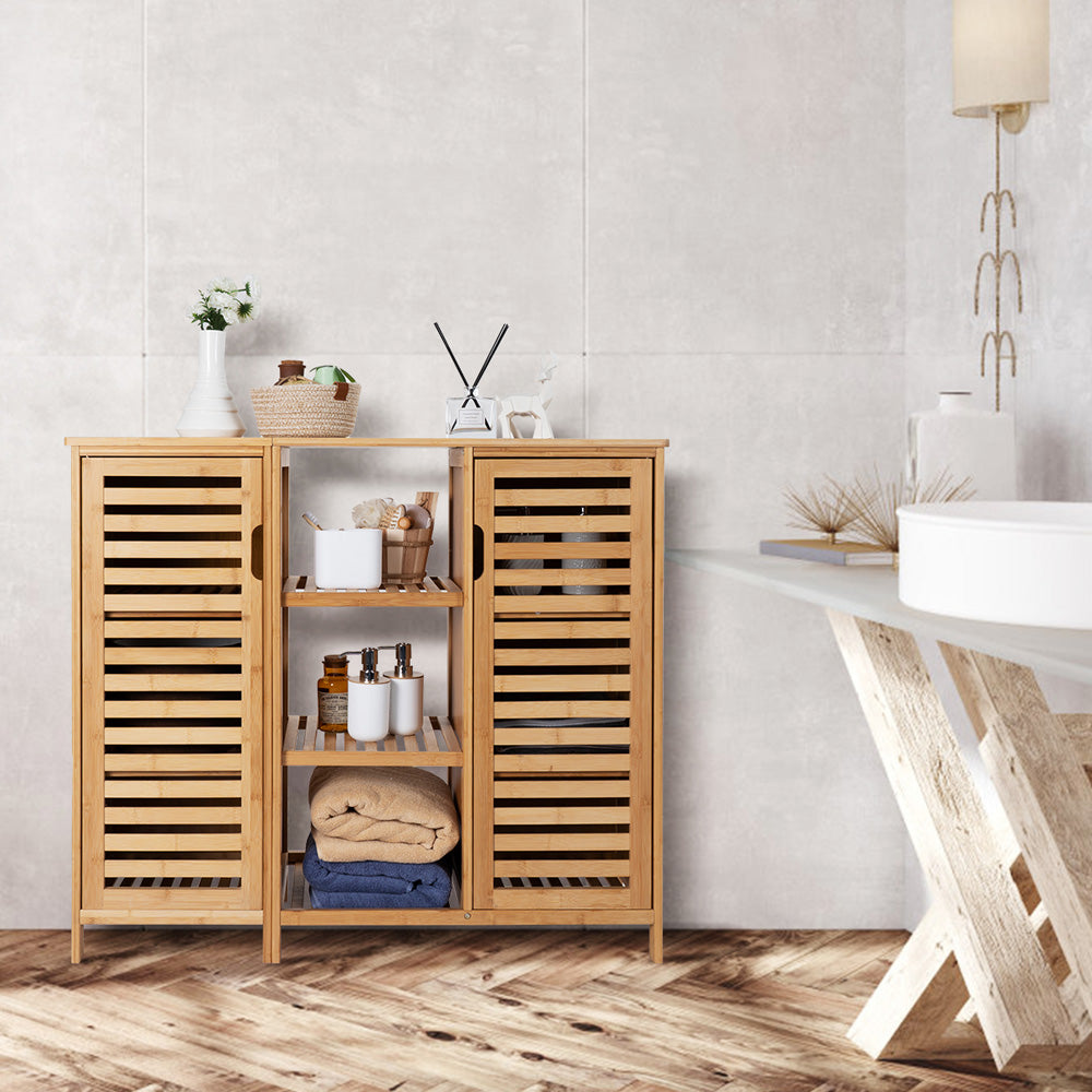 Badezimmerschrank aus Bambus, Aufbewahrungsschrank mit 9 Trennwänden