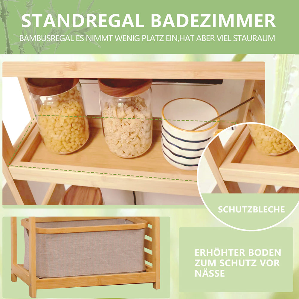 WAOHO Standregal Küchenregal Badregal Bambus Standregal,7Ablagefächer,Bambusregal