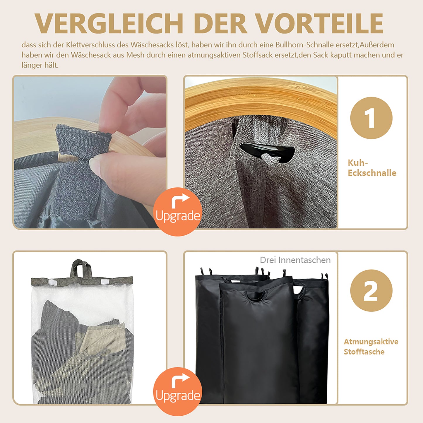 WAOHO Wäschekorb Faltbarer Wäschekorb mit Deckel, 3 Fächer, Wäschesack herausnehmbar, Zusammenklappbar 57X37X75 160L(Schwarz)