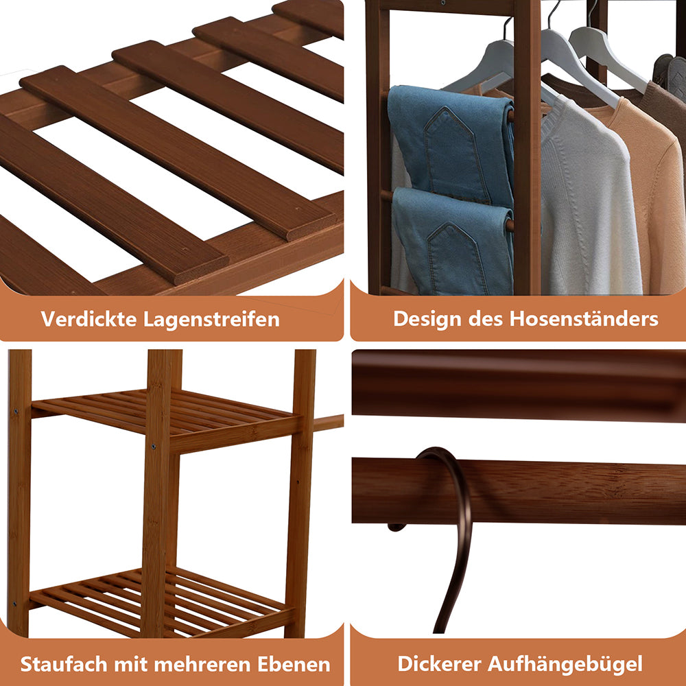 Kleiderständer Garderobenständer Bambus, Offener freistehende Kleiderständer 145X90cm