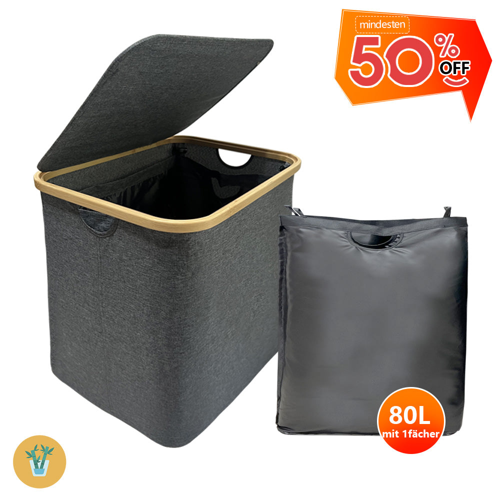Wäschekorb Faltbarer Wäschekorb mit Deckel, herausnehmbarer Wäschesack 45x35x50 80L(Grau)