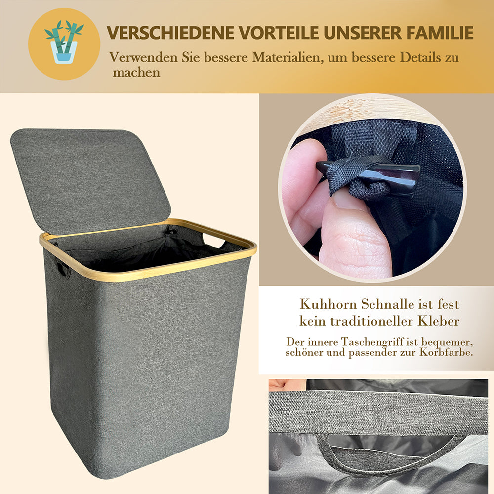 Wäschekorb Faltbarer Wäschekorb mit Deckel, herausnehmbarer Wäschesack 45x35x50 80L(Grau)