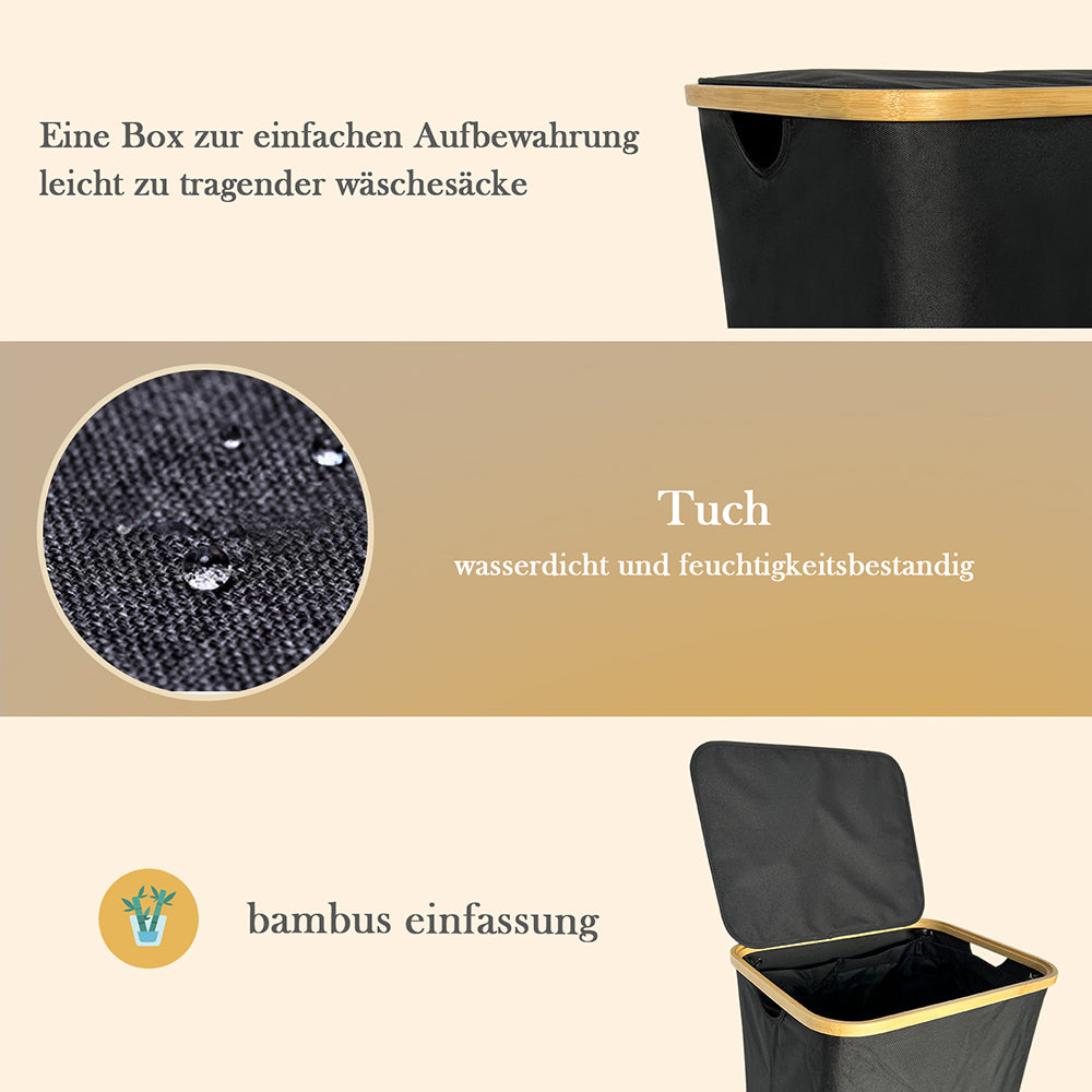 Wäschekorb Faltbarer Wäschekorb mit Deckel, herausnehmbarer Wäschesack 45x35x50 80L(Schwarz)