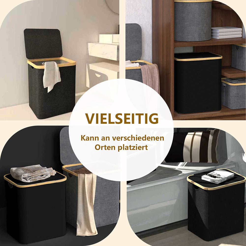 Wäschekorb Faltbarer Wäschekorb mit Deckel, herausnehmbarer Wäschesack 45x35x50 80L(Schwarz)