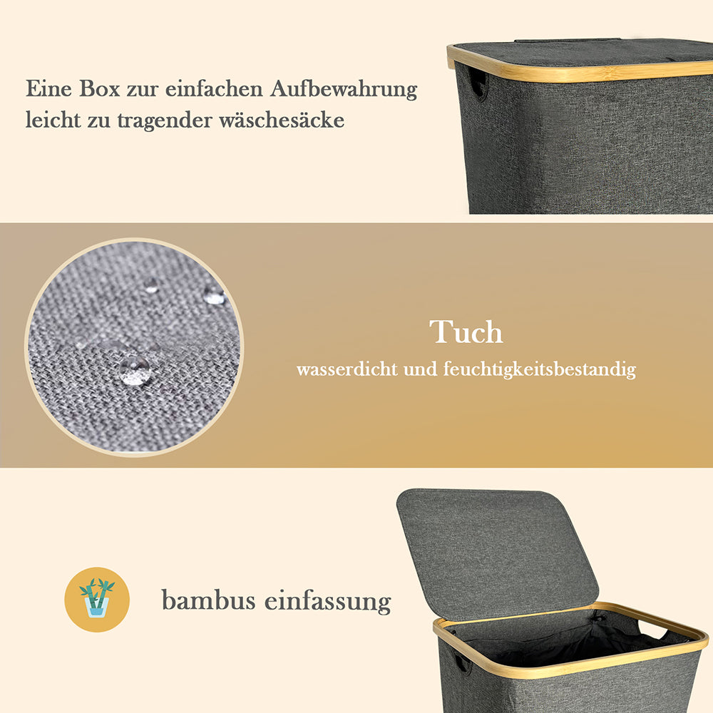 Wäschekorb Faltbarer Wäschekorb mit Deckel, herausnehmbarer Wäschesack 45x35x50 80L(Grau)