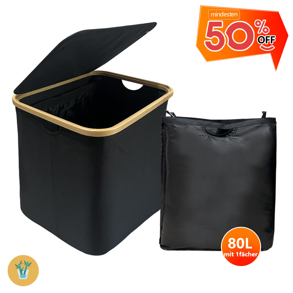 Wäschekorb Faltbarer Wäschekorb mit Deckel, herausnehmbarer Wäschesack 45x35x50 80L(Schwarz)