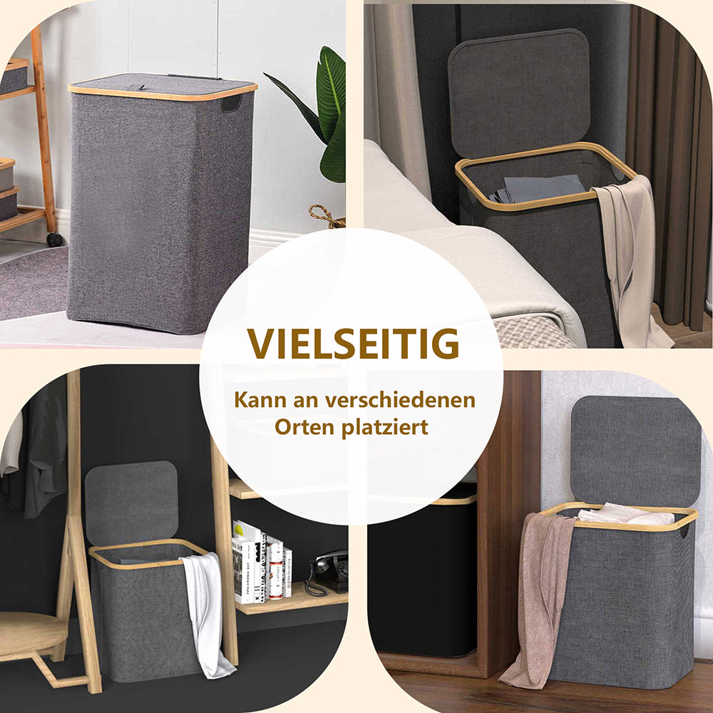 Wäschekorb Faltbarer Wäschekorb mit Deckel, herausnehmbarer Wäschesack 45x35x50 80L(Grau)