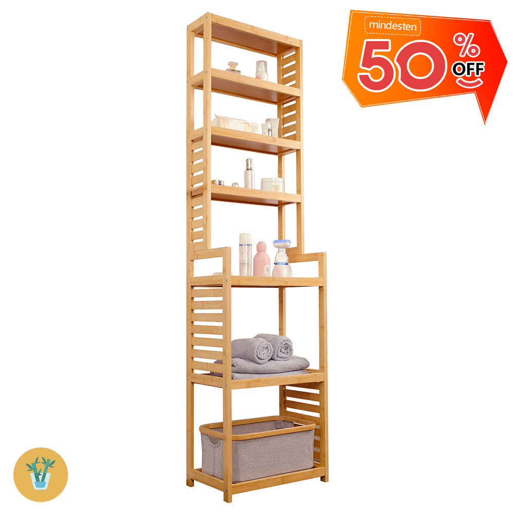 WAOHO Standregal Küchenregal Badregal Bambus Standregal,7Ablagefächer,Bambusregal