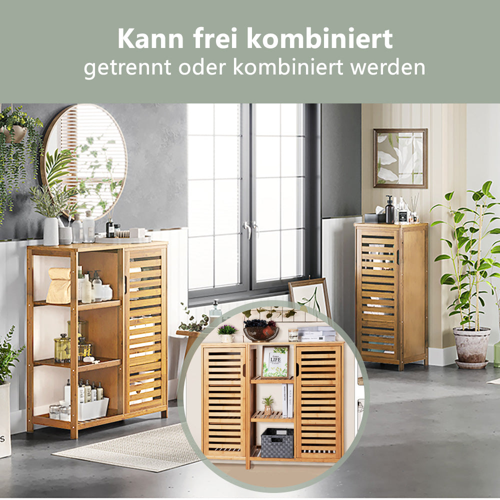 Badezimmerschrank aus Bambus, Aufbewahrungsschrank mit6 Trennwänden