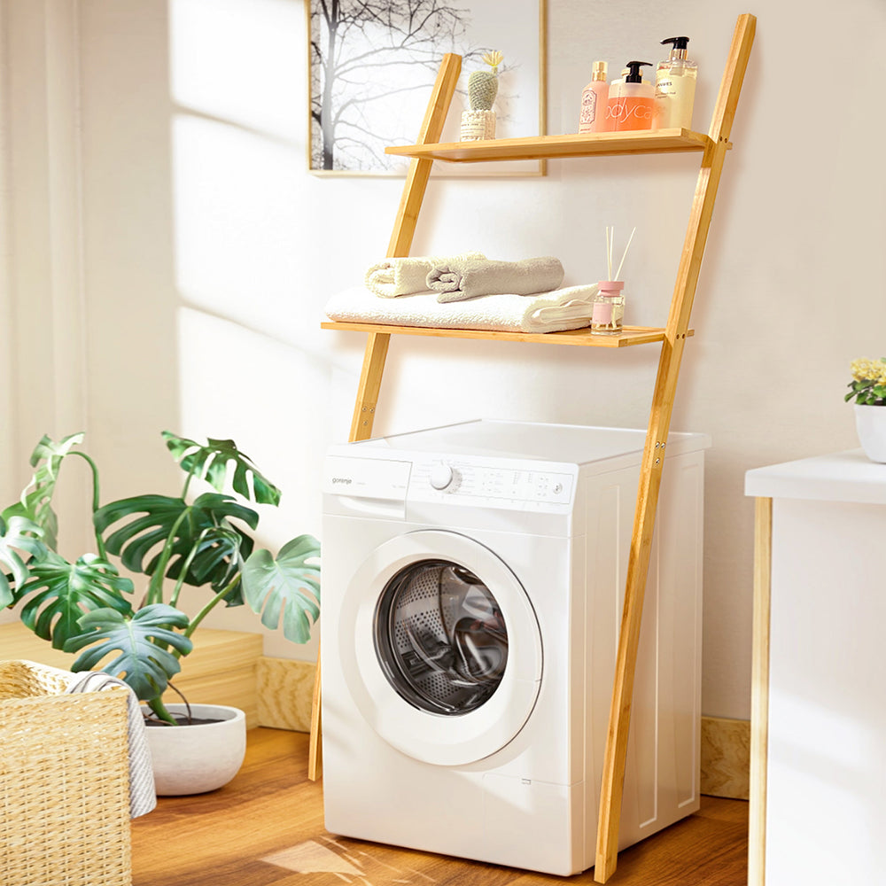 Toilet Shelf Washing Machine Shelf Space Saving Bathroom Shelf Bathroom Shelf Made of Bamboo Bathroom Toilet Laundry Room Shelf with 2 Shelves (Full Made of Bamboo)