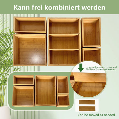 Schubladen-Organizer aus Bambus, herausnehmbares Regal, 5er-Set