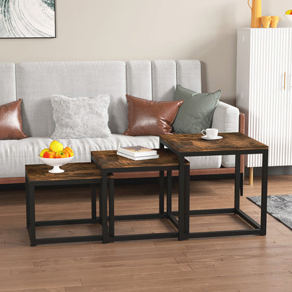 Couchtisch 3 Stücke Beistelltisch Quadrat,Couchtisch aus MDF,Satztisch mit Metallrahmen, Sofatisch, Schlafzimmer & Büro，Kaffeetisch, Laptoptisch, einfacher Aufbau, für Wohnzimmer
