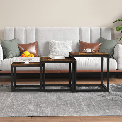Couchtisch 3 Stücke Beistelltisch Quadrat,Couchtisch aus MDF,Satztisch mit Metallrahmen, Sofatisch, Schlafzimmer & Büro，Kaffeetisch, Laptoptisch, einfacher Aufbau, für Wohnzimmer