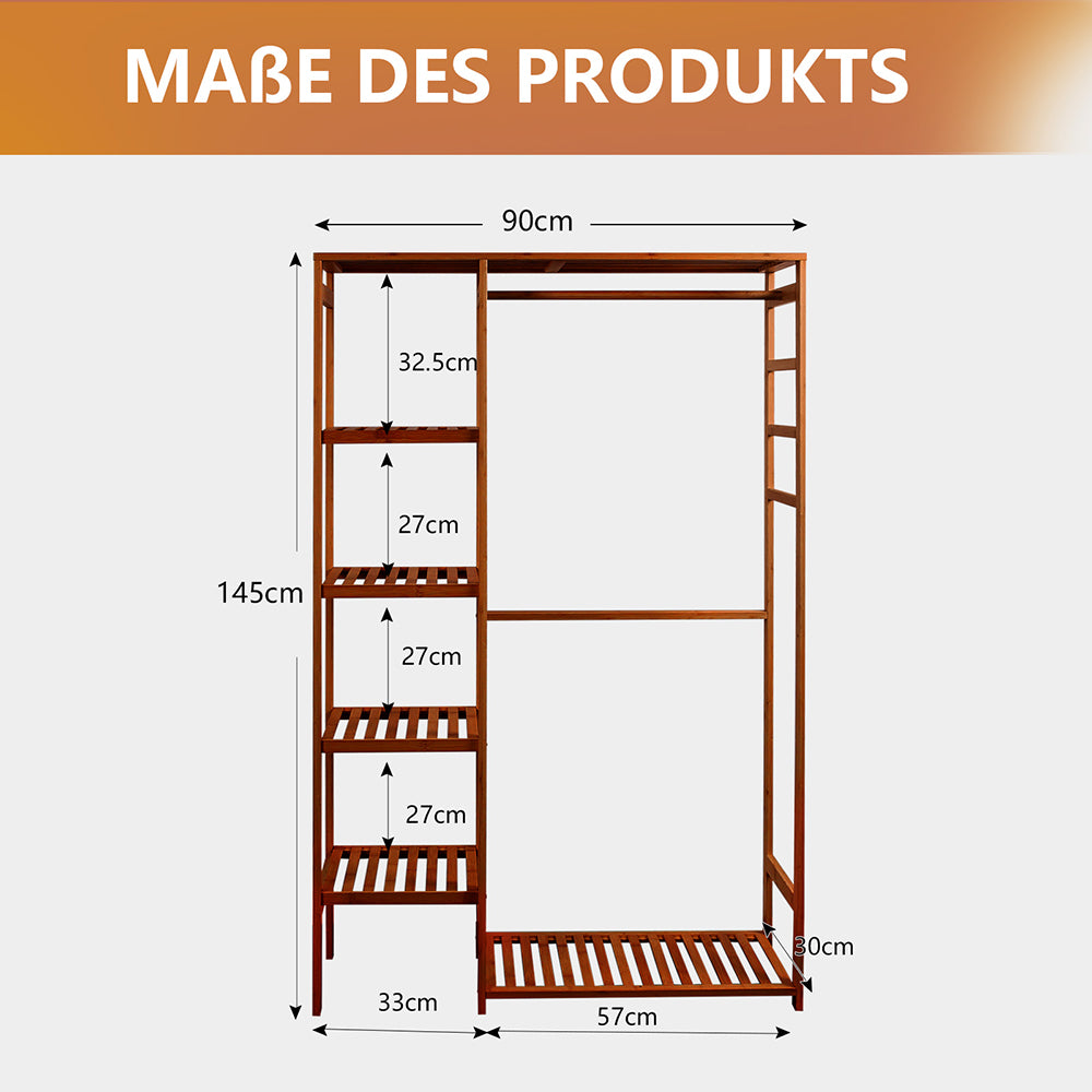 Kleiderständer Garderobenständer Bambus, Offener freistehende Kleiderständer 145X90cm