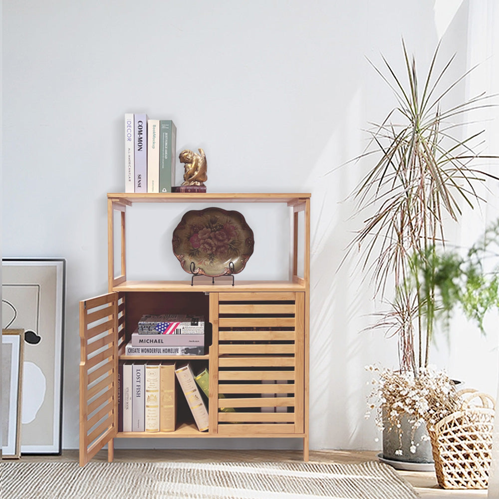 WAOHO badezimmerschränke aus Bambus,Badezimmer Regal,Sideboard Wohnzimmer,Sideboard, Bad Regal stehend,Küchenschrank, Badezimmer Schrank,Bad Regal stehend 65X87X33cm